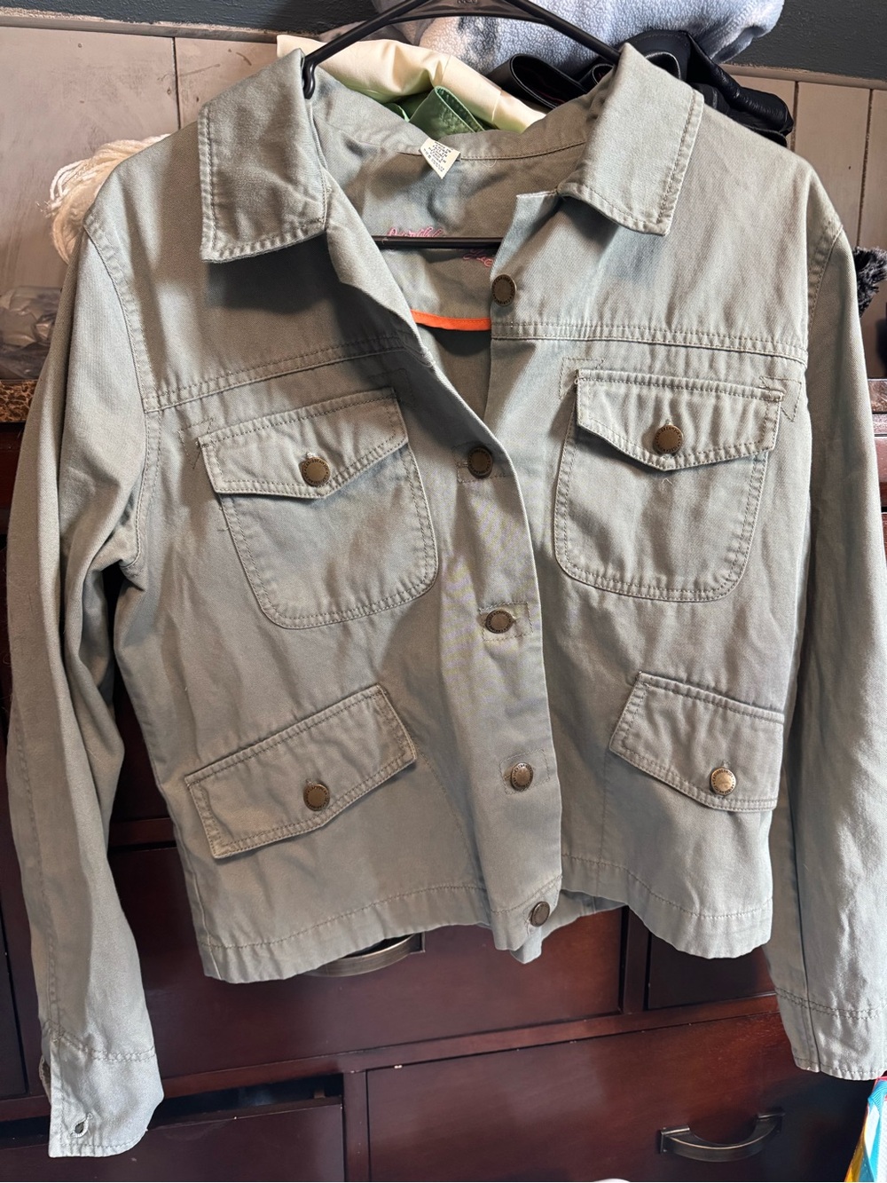 Caribbean Joe Olive Green Utility Jacket with Button Flap Pockets